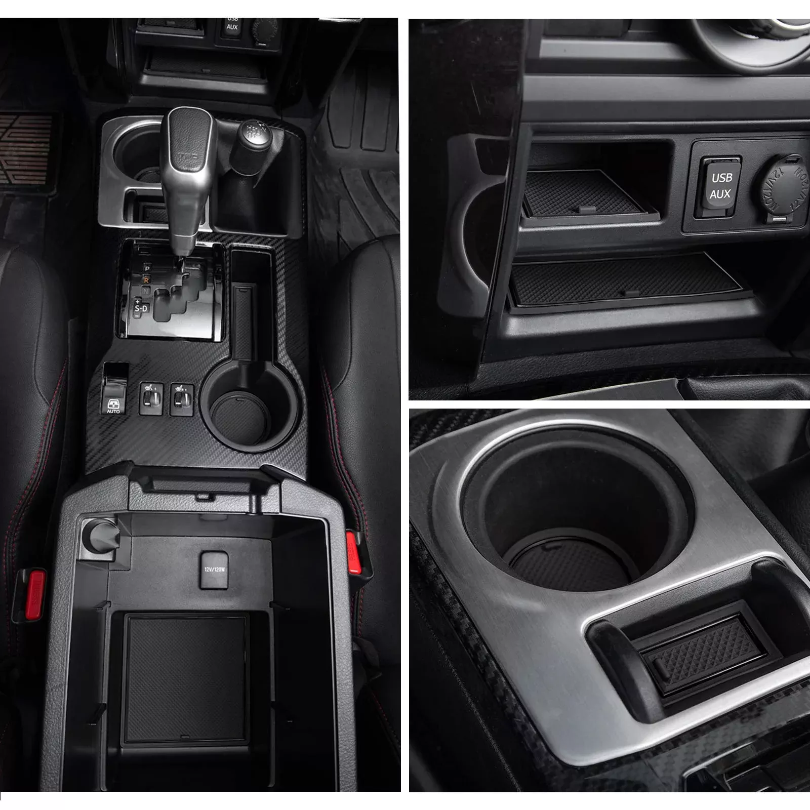 Jdmcar Premium Cup Holder, Console, And Door Pocket Inserts Kit Compatible With 2023 Toyota 4Runner 2010-2019 2020 2021 2022 - Custom Liner Accessories (2 Row, Black Trim)-27Pc Set