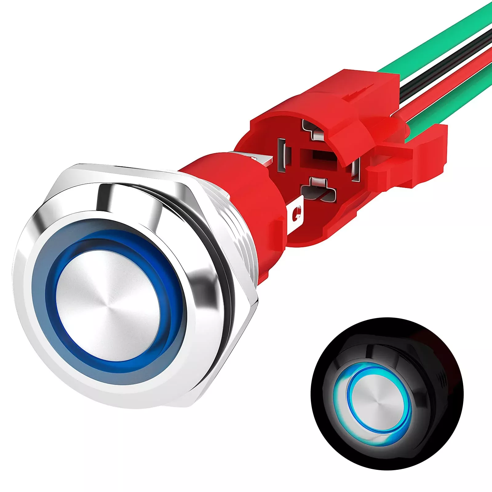 Joinfworld 12V 20A Heavy Duty Waterproof Push Button Switch – Metal Round Switch with Blue LED Ring for Marine, Boat, Car, Truck