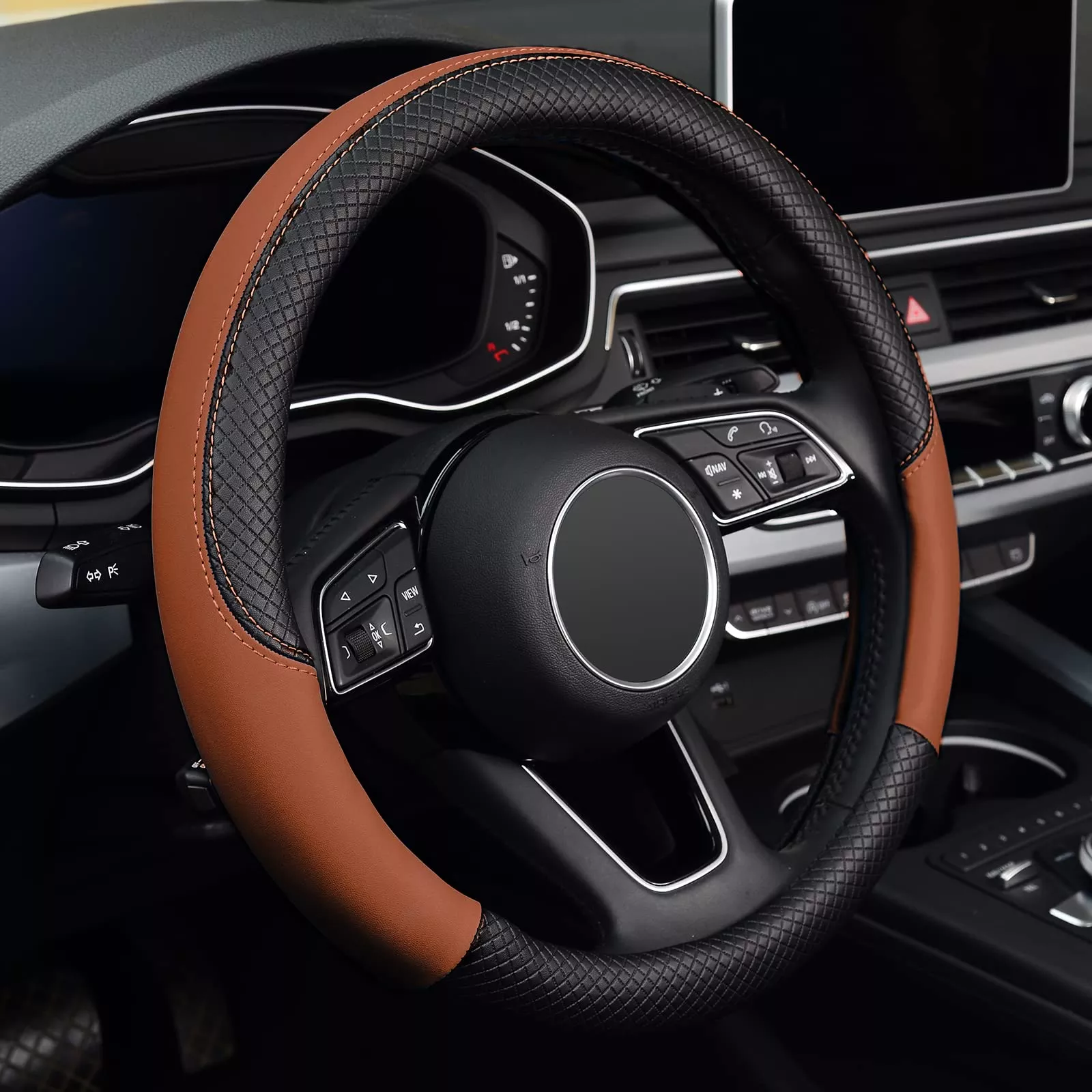 Labbyway Steering Wheel Cover, Universal 15 Inch Microfiber Leather Car Wheel Protecto, Skidproof, Stable, Warm In Winter And Cool In Summer (Brown)
