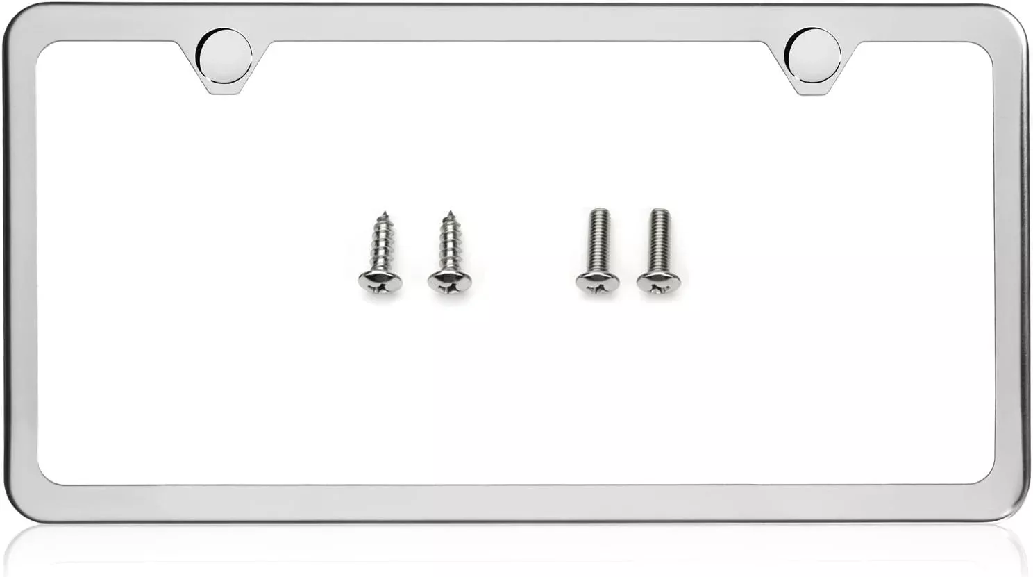 LFPartS 2 Hole Slim Polished Stainless Steel License Plate Frame, Chrome Finish, Model US-2HLFSS-304SS