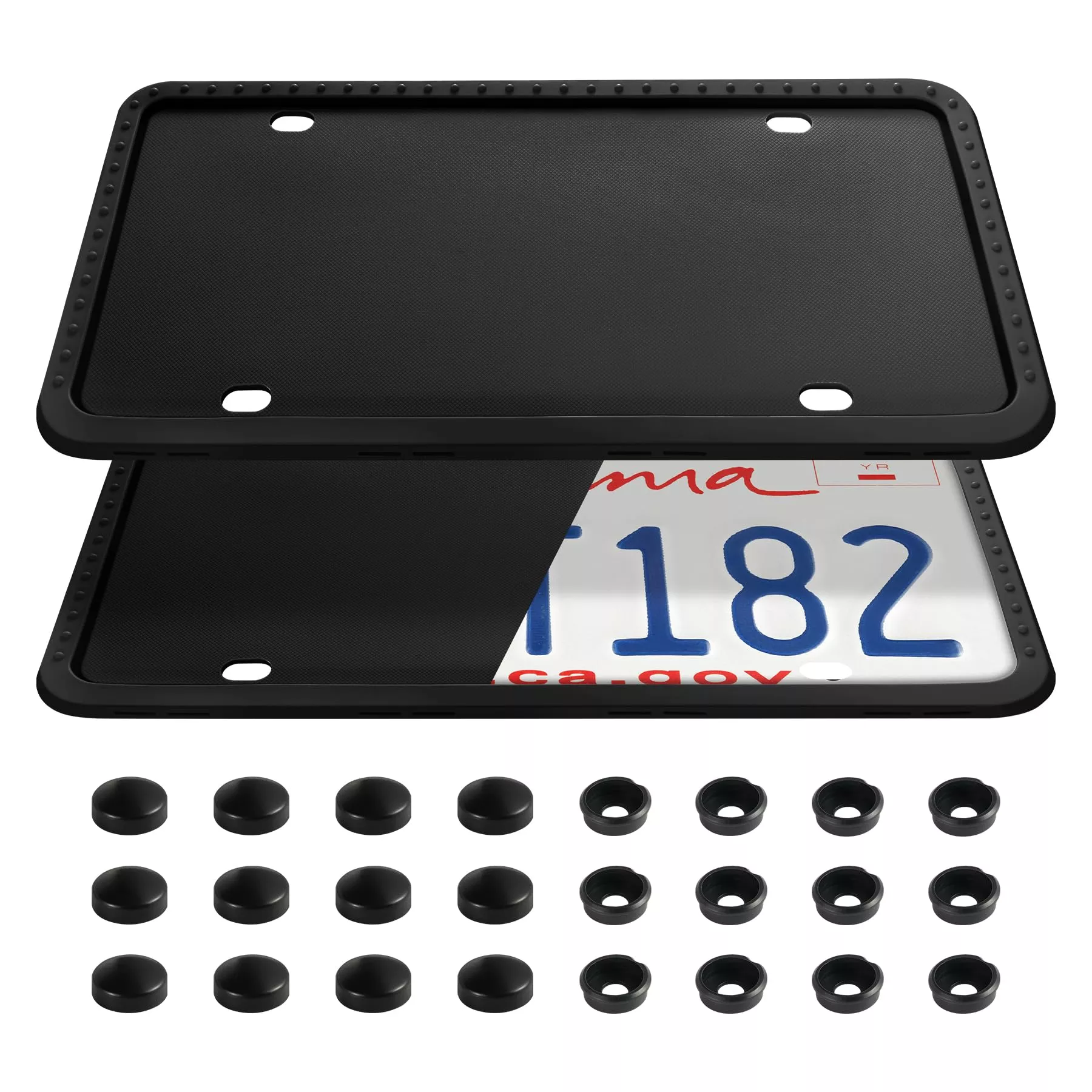 Livtee Silicone License Plate Frames Covers, 2 Pack Universal American Car Accessory License Plate Bracket Holder, Licence Plate Accessories – Black