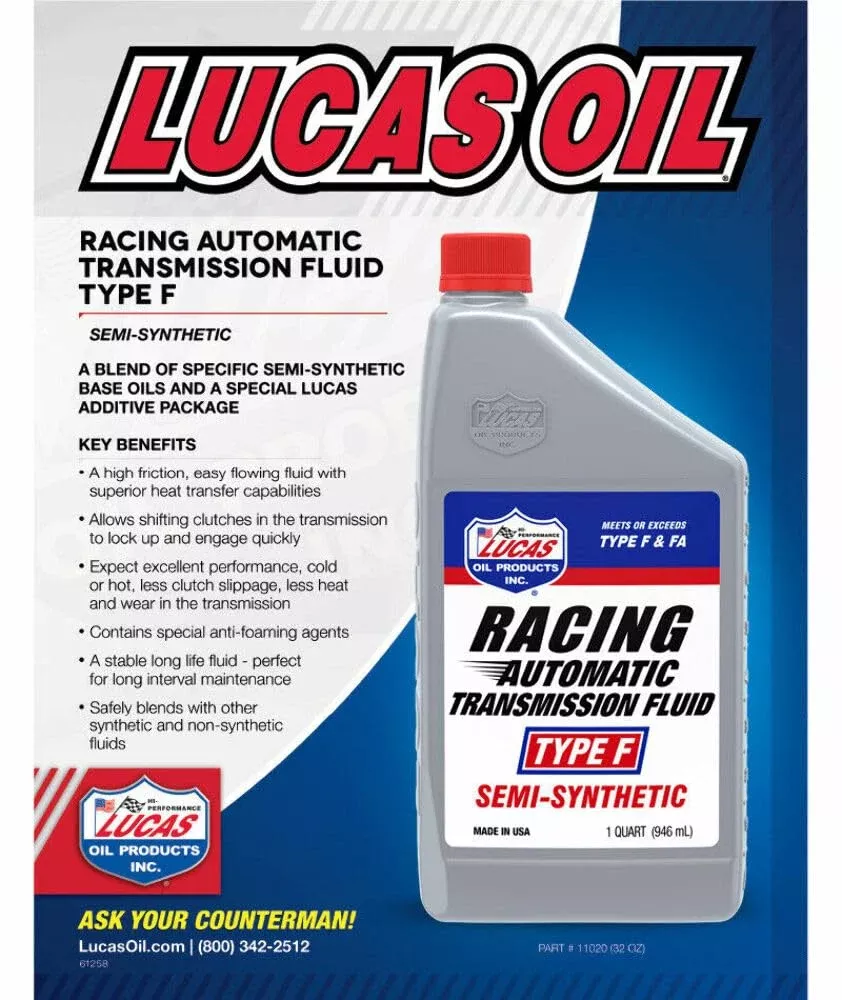 Lucas Oil Semi-Synthetic Racing ATF Type F, 1 Quart, Multi-Use Blend, Model 11020