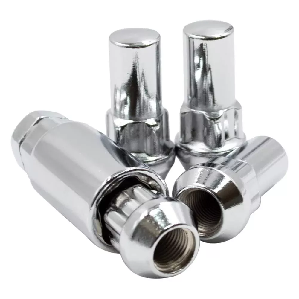 M12 1.75 12X1.75 Thread Closed End Bulge 1.90′ Long Locking Wheel Lug Nuts Lock Chrome Dual Hex Key 13/16′ And 3/4′ Fits 1997 To 1999 Ford F150 Navigator