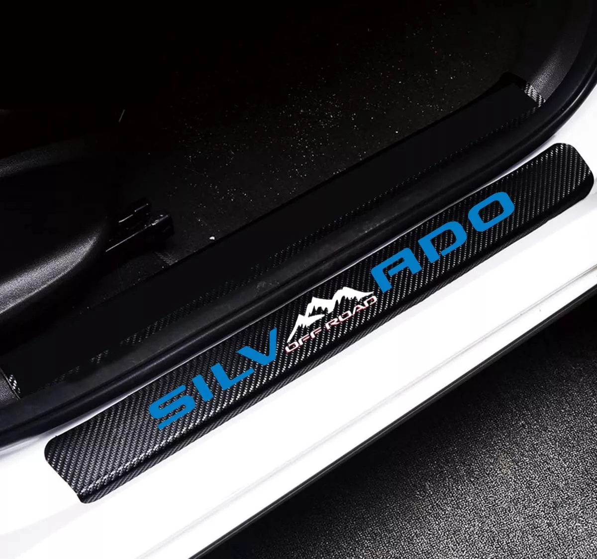 Maxdool 4Pcs Car Door Sill Protector Reflective 4D Carbon Fiber Sticker Decoration Door Entry Guard Door Sill Scuff Plate Stickers Compatible With Silverado Off Road (Blue)