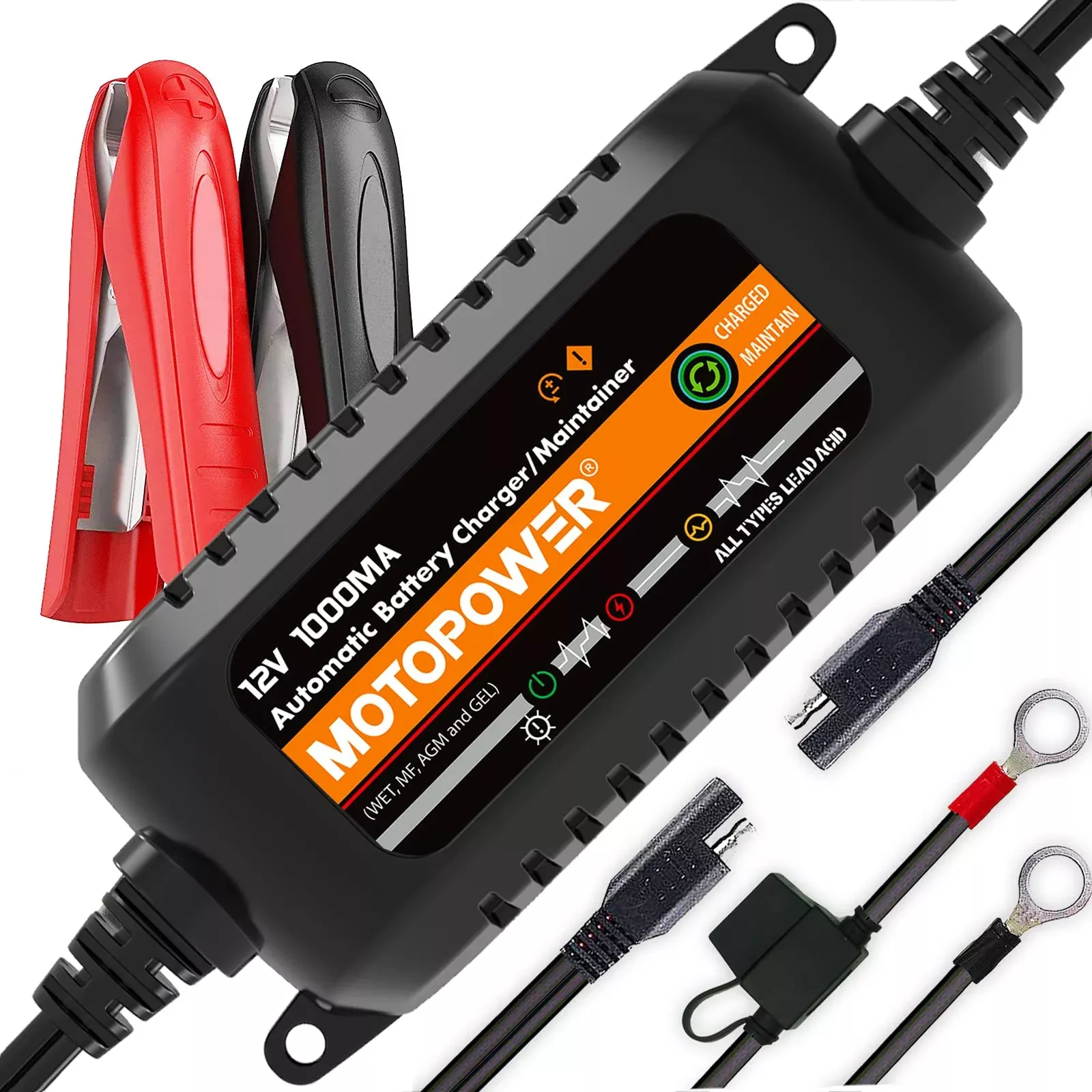 Motopower Mp00205B 12V 1000Ma Automatic Battery Charger, Battery Maintainer, Trickle Charger, And Battery Desulfator With Timer Protection – Black Edition