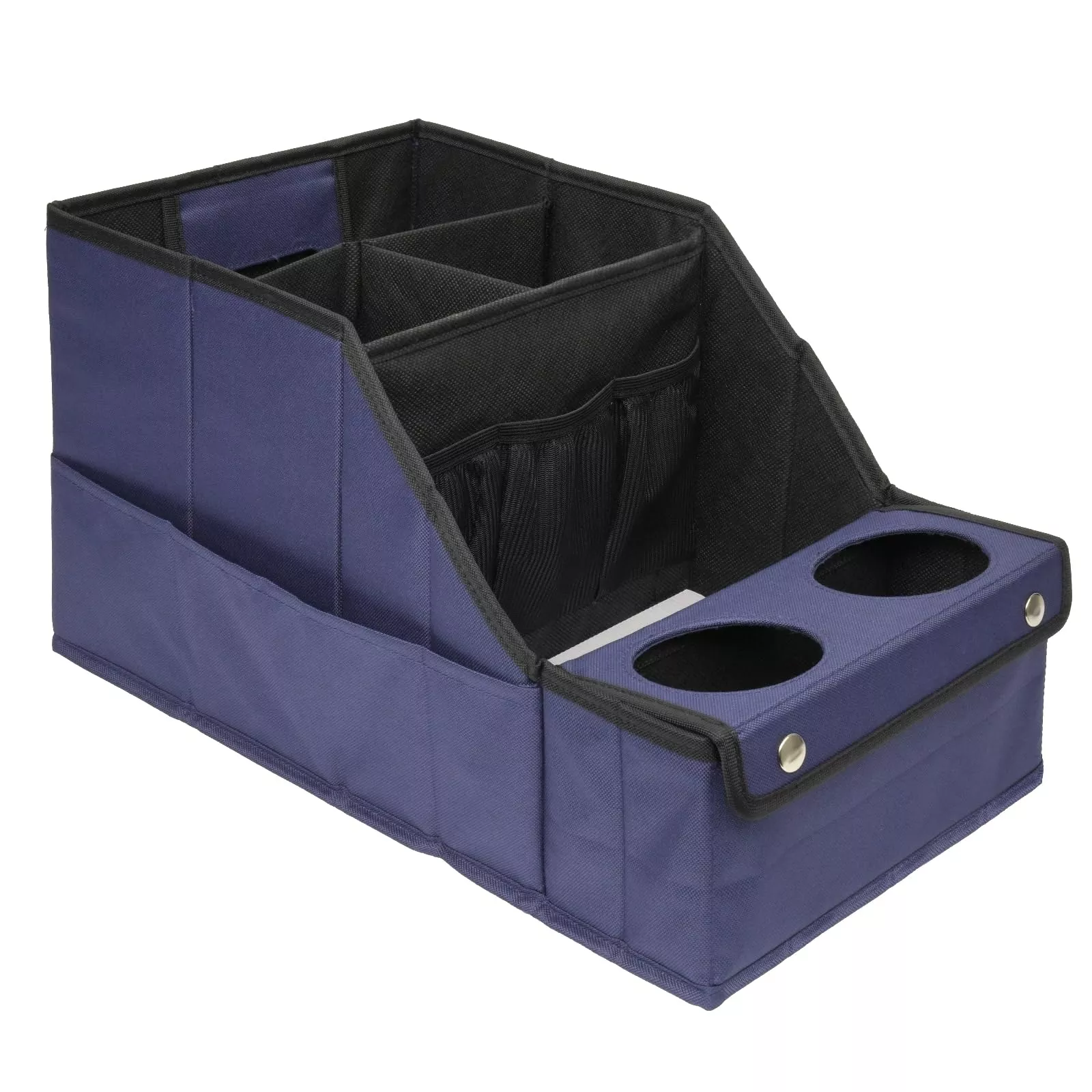 MULISOFT Car Seat Organizer – L-Shape, Polyester, Blue, 11 Storage Compartments & 2 Cup Holders, Model YXTO0001