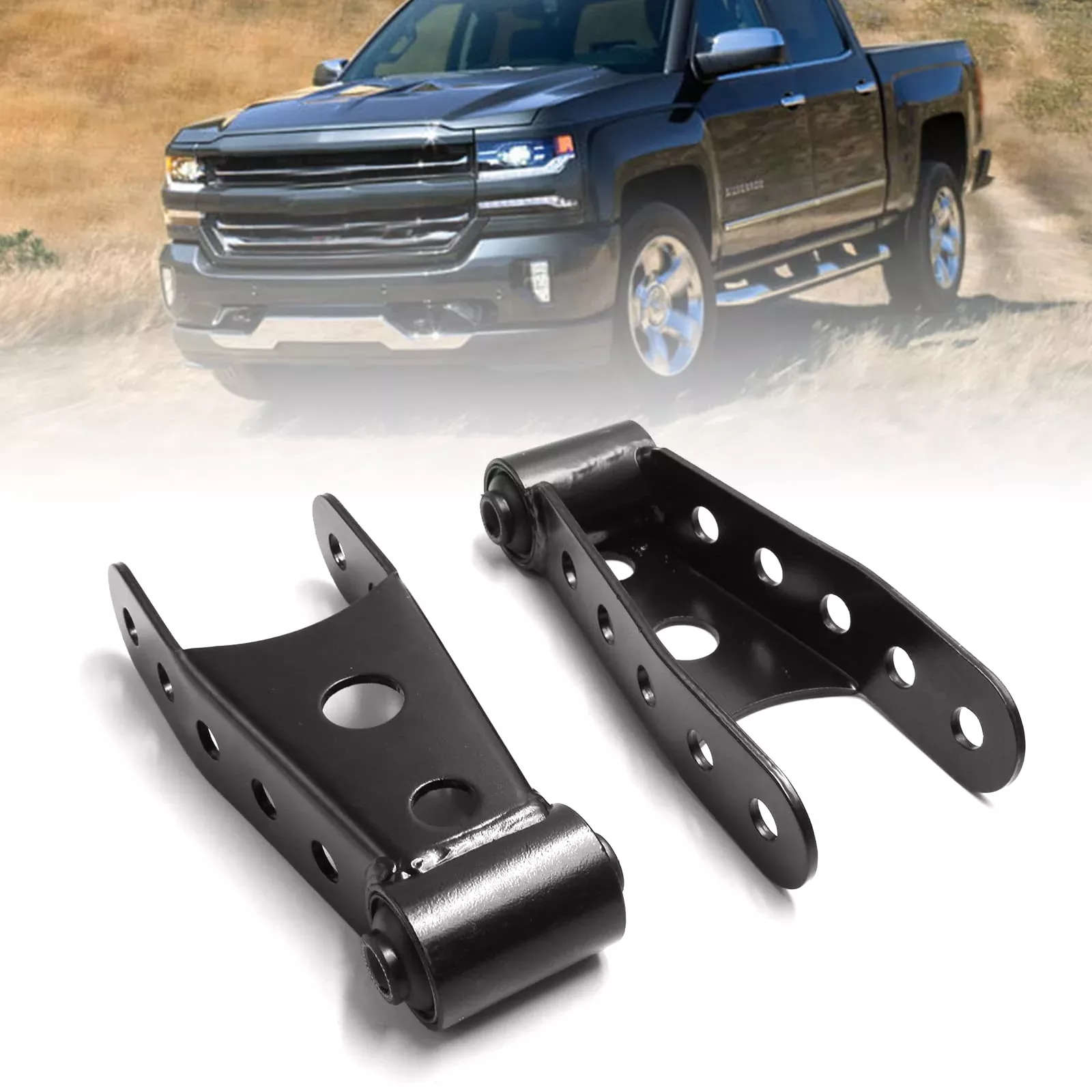 Nakuuly 2″ Rear Drop Lowering Shackle Suspension Kit 6400 for Chevy Silverado, GMC Sierra, Dodge Ram – Alloy Steel, Compatible with Models 1500, C1500,