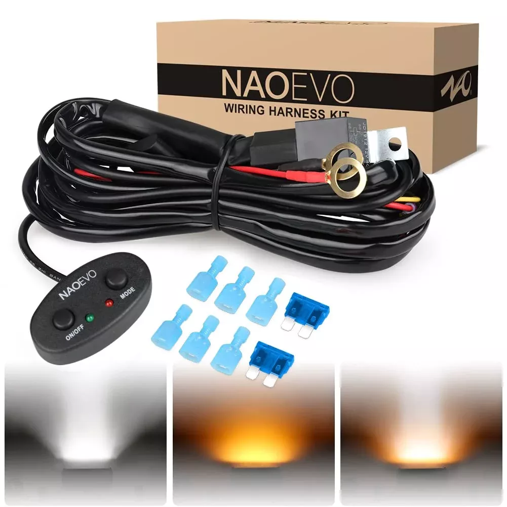 NAOEVO 12FT Wiring Harness for 6 Modes LED Light Bar, 12V 40A Relay, 2 Leads, Durable ABS Material