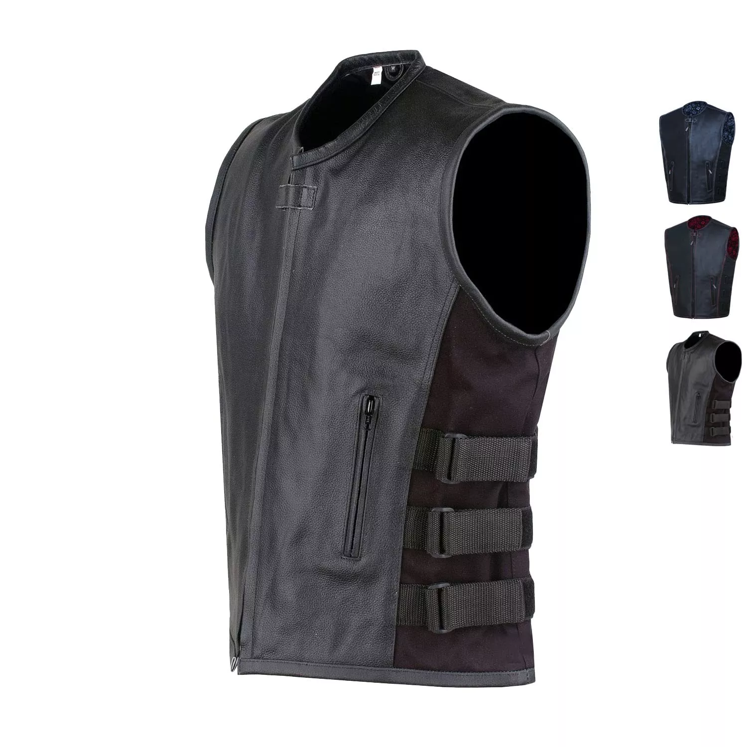 New Men’S Motorcycle Real Cowhide Leather Vest Adjustable Stylish W/Ce Armor, Dual Concealed Carry Gun Pockets Large Back Panel Biker Cruiser Touring Club Riding Vests For Men Black L