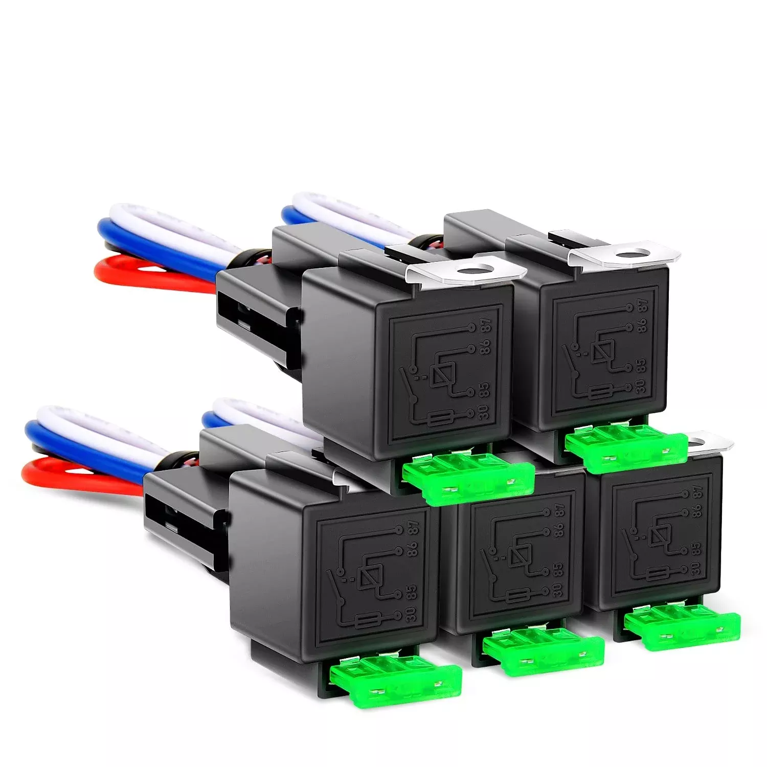 Nilight 50023R 5 Pack 30A Fuse Relay Car Truck Socket Kit-30A Switch Harness Set-12V Dc 4-Pin Spst Automotive 14 Awg Hot Wires-Auto Switches & Starters S
