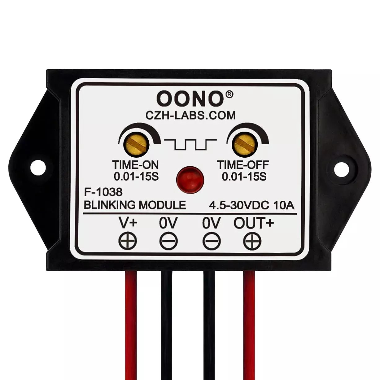 OONO DC 4.5-30V 10Amp Blinking Flasher Module, Normally Open, Model F-1038, ABS Material