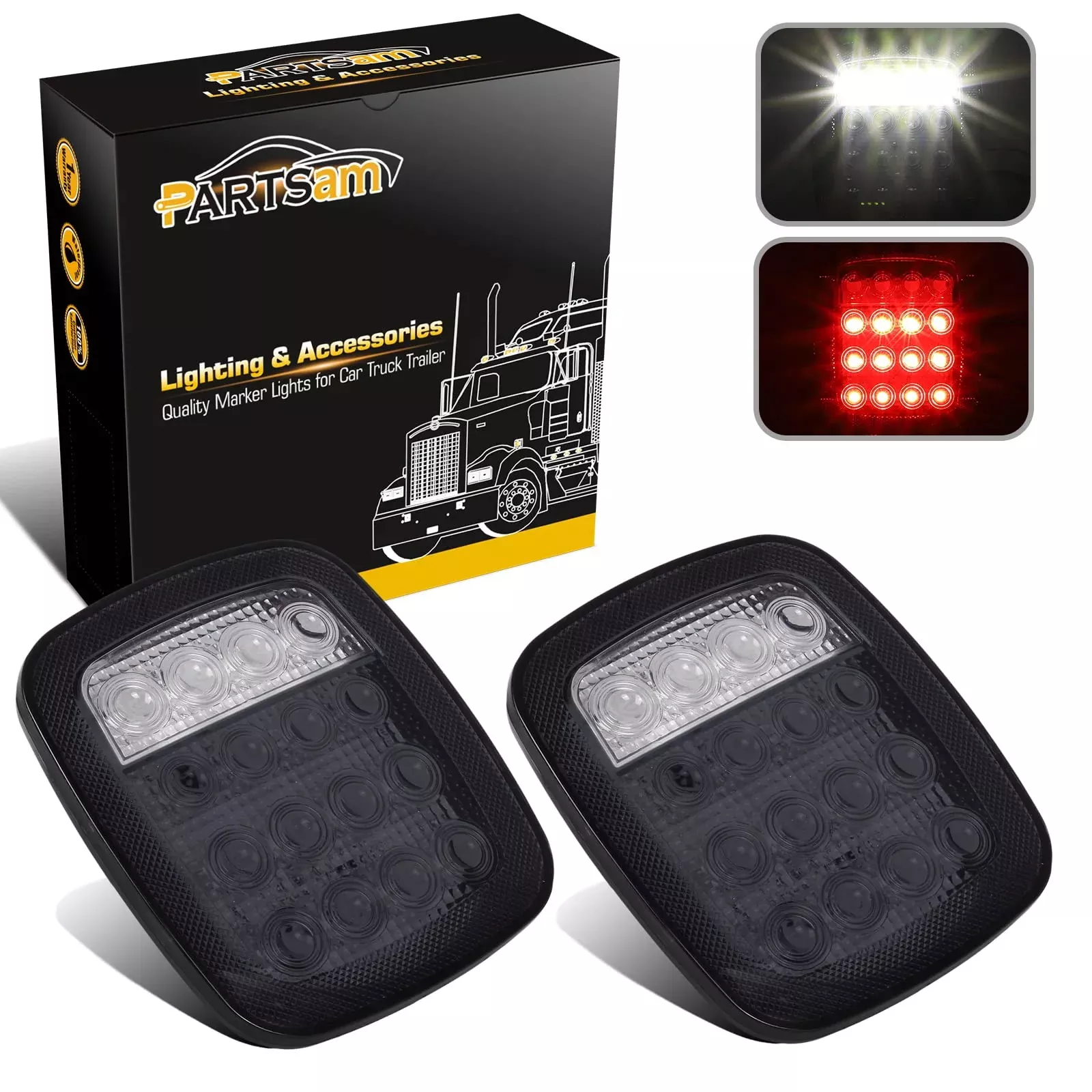 Partsam 2X Led Tail Lights 16Led Stop Brake Turn Reverse Tail Light Combination 12-5050 Red 4-5050 White Smoke Lens Compatible With Wrangler Yj Tj Cj Pick-Up Truck Trailer Rv