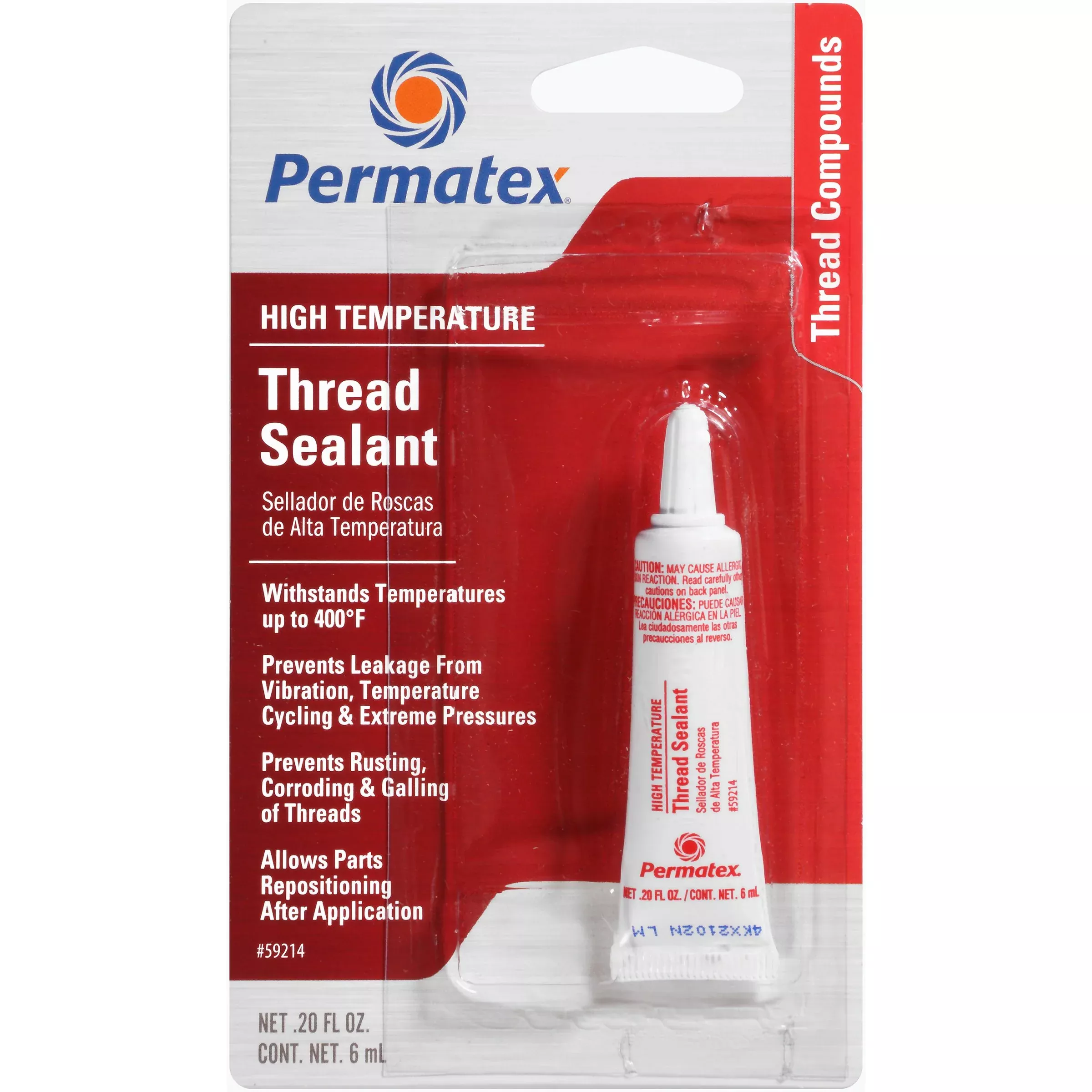 Permatex High Temperature Thread Sealant, 6 ml (Pack of 12), White, Model 59214-12PK, Polytetrafluoroethylene Material