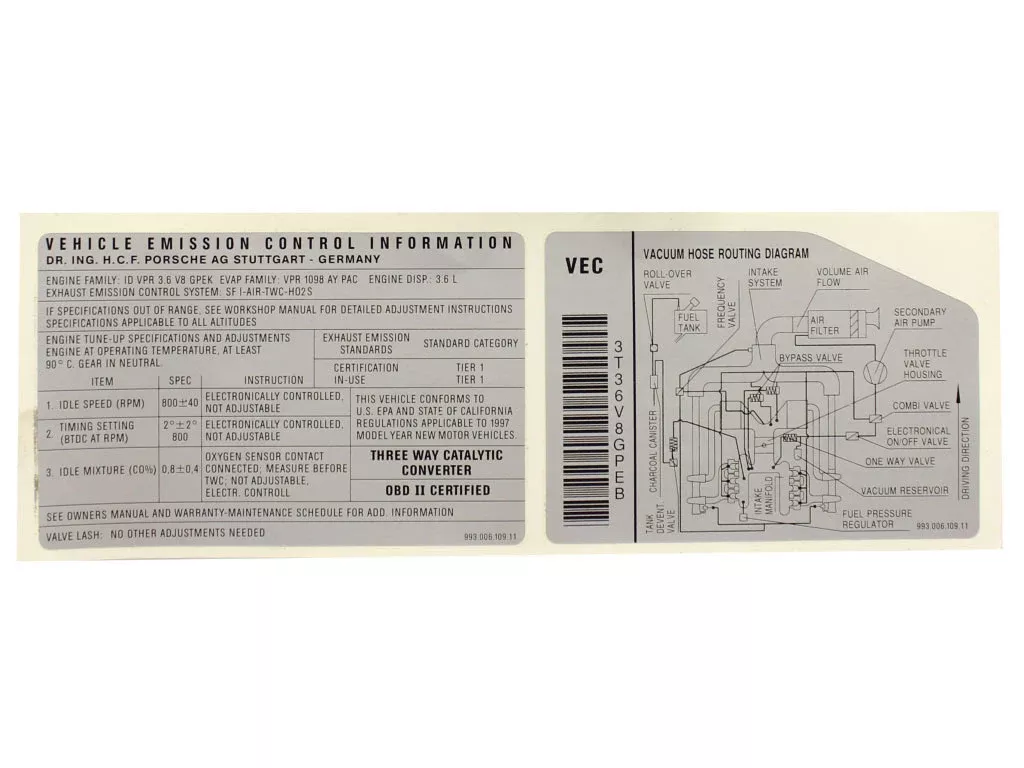 Porsche Engine Specification Sticker – 911 94-98