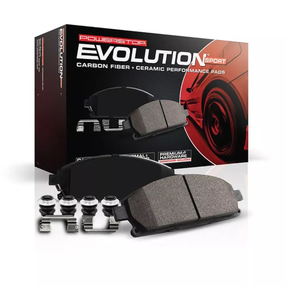 Power Stop Z23-2117 Front Z23 Evolution Sport Carbon Fiber Infused Ceramic Brake Pads With Hardware For Genesis G70 2019-2022, Kia Stinger 2018-2021 [Model Specific]