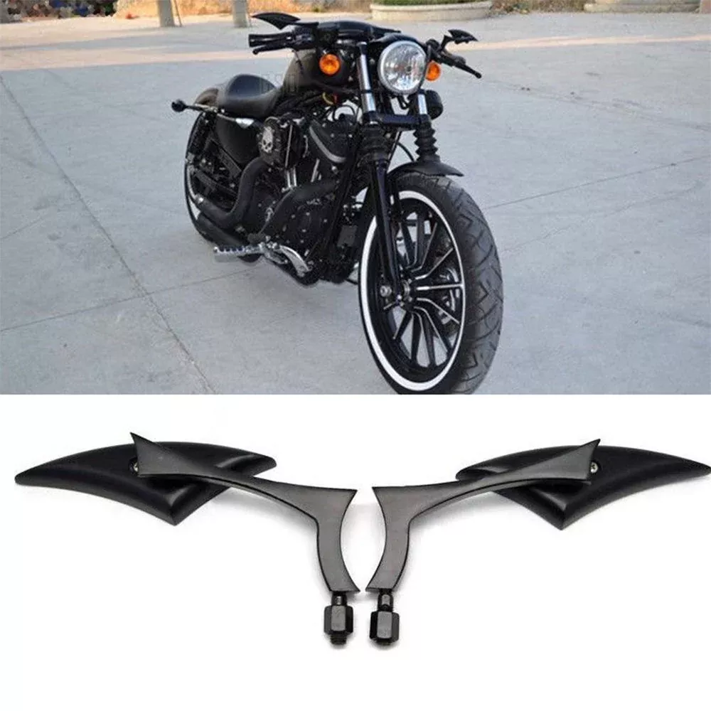 Rich Choices Black 8mm/10mm Motorcycle Side Mirrors – Glass Rear View for Cruiser, Chopper, Sportster, Softail, Street Bike, Scooter, Dirt Bike