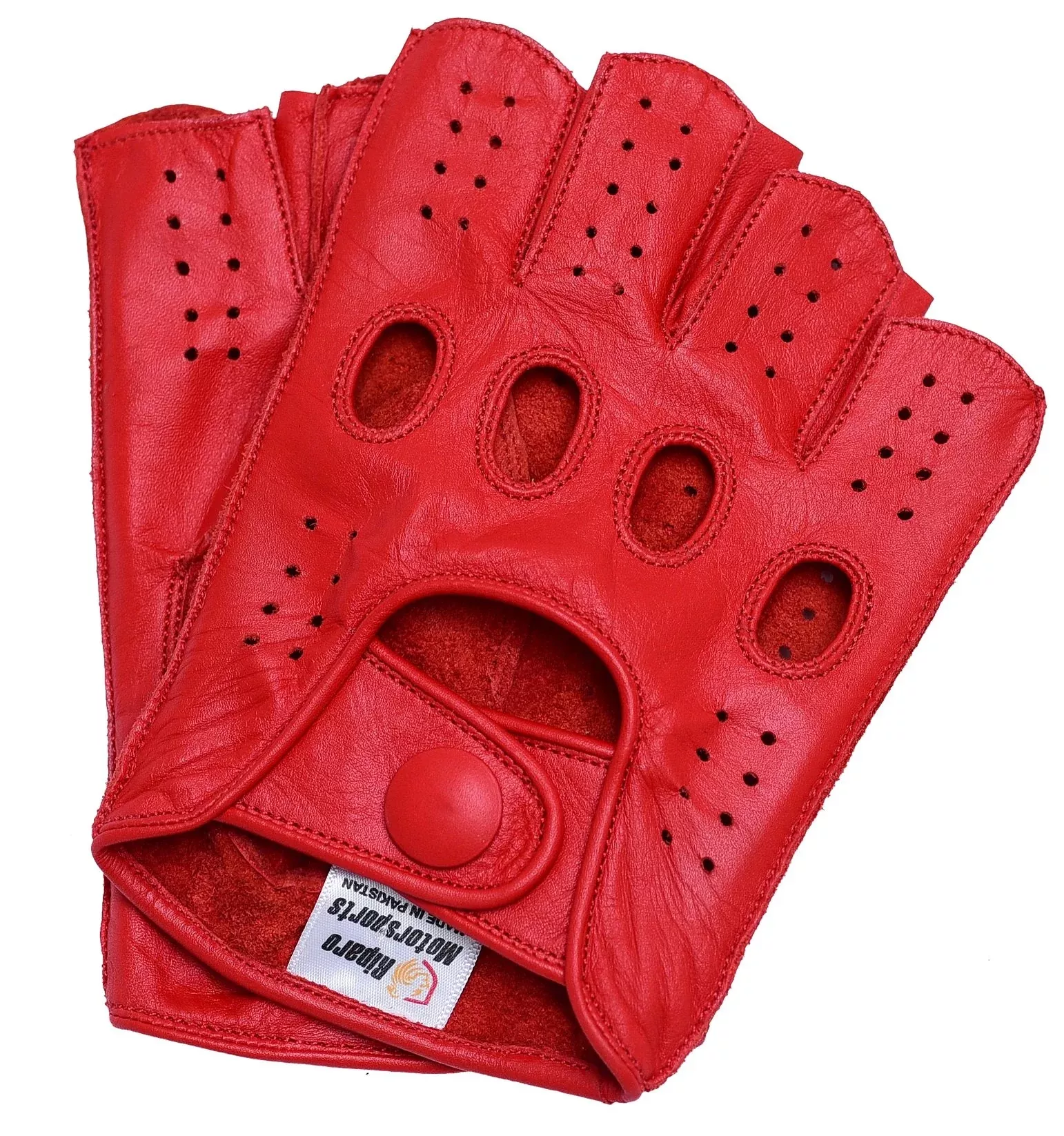 Riparo Men’s Leather Fingerless Motorcycle Gloves, Large, Red – Reverse Stitched Driving Gloves