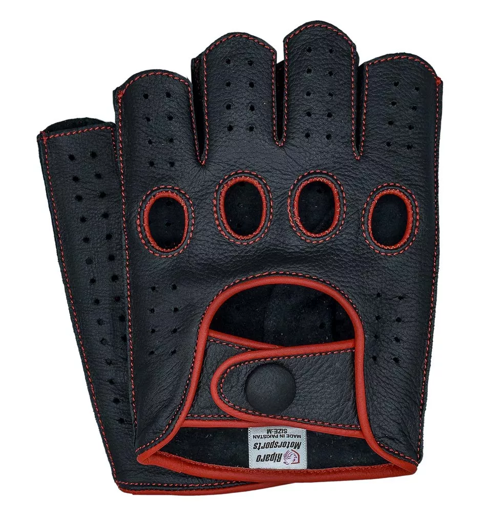 Riparo Men’s Leather Half-Finger Motorcycle Driving Gloves, X-Large, Black/Red