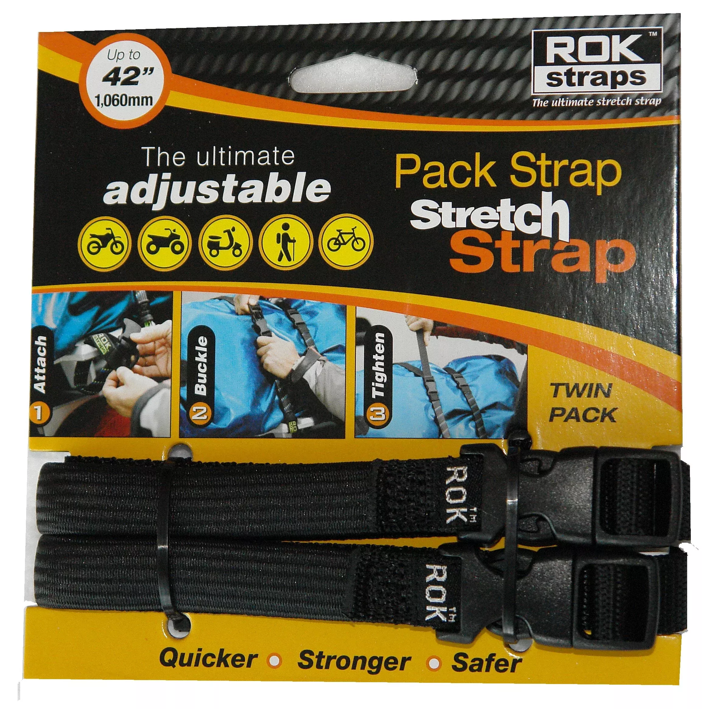 Rok Straps Adj. 12-42 X 5/8′ Stretch In Black-2 In A Pack