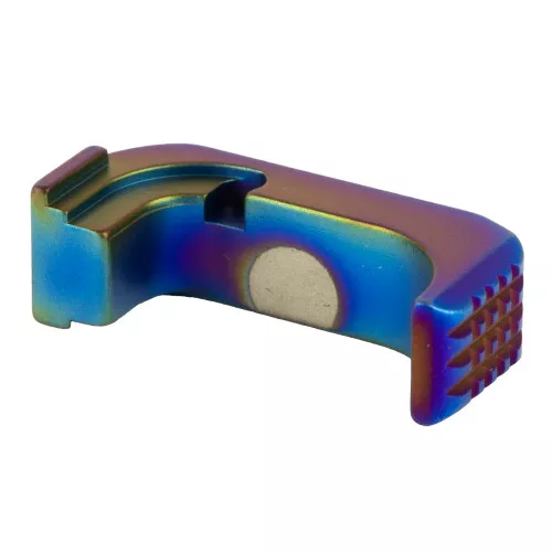 Shield Arms Premium Mag Release, Fits Glock 43X/48, Anodized Finish, Peacock/Rainbow, Right Hand Only G43X-PRM-PBF-RH