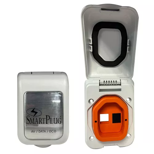 SmartPlug Data Port Case/Inlet Only - White Cover w/One Blank PlugOne Open Port