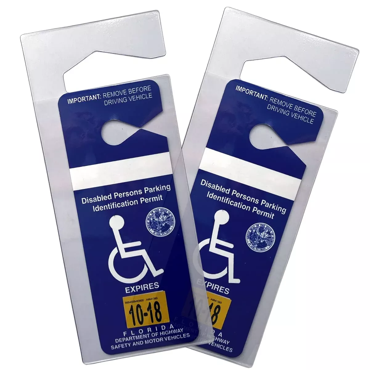 Specialist ID 2 Pack Clear Handicap Parking Placard Holder – Durable Plastic Rear View Mirror Hanger – Transparent Car Tag Cover