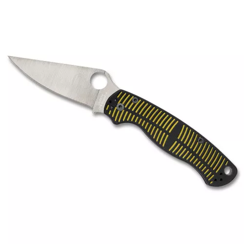 Spyderco Para Military 2 Salt, Folding Knife, Plain Edge, Satin Finish, Silver Blade, Black and Yellow G10 Handle, 3.45" Blade, CPM MagnaCut Steel C81GBKYLMCP2