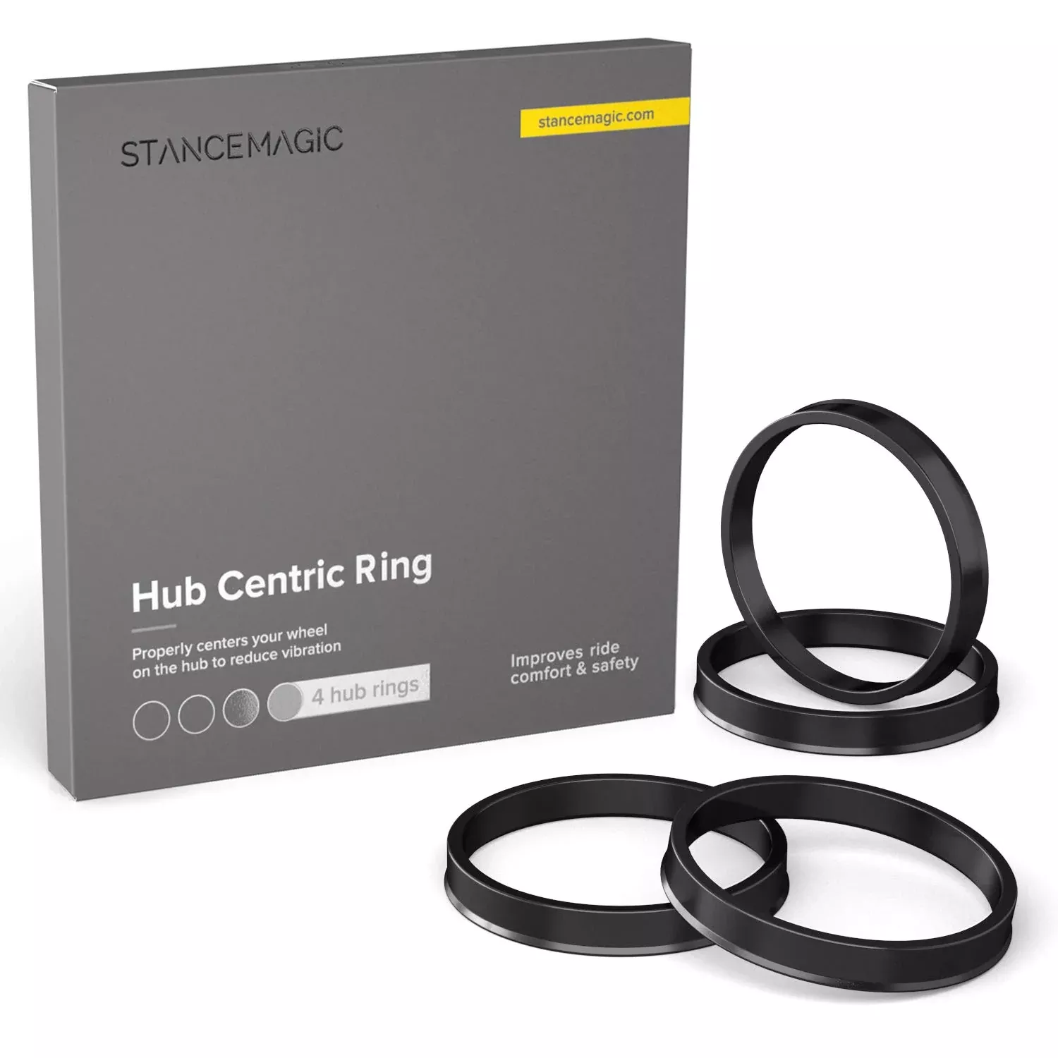 Stancemagic Hubcentric Rings (Pack Of 4) – 67.1Mm Id To 72.6Mm Od – Black Poly Carbon Plastic Hubrings – Compatible With Mitsubishi Mazda Hyundai With 67.1Mm Vehicle Hubs And 72.6Mm Wheel Centerbore