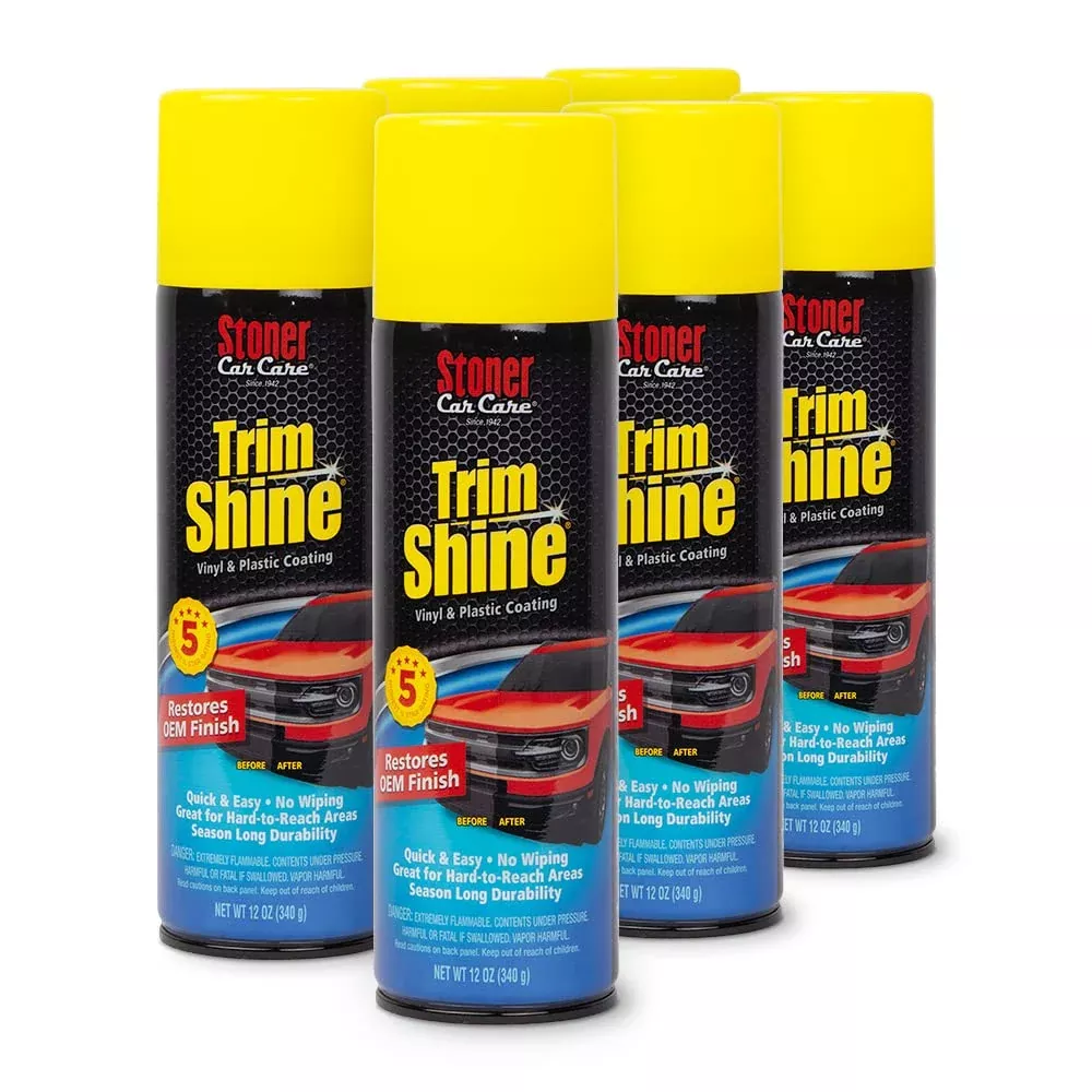 Stoner Car Care Trim Shine – Vinyl & Plastic Protectant, 12 Oz (Pack of 6), Clear, Restores OEM Finish, Protects from Fading