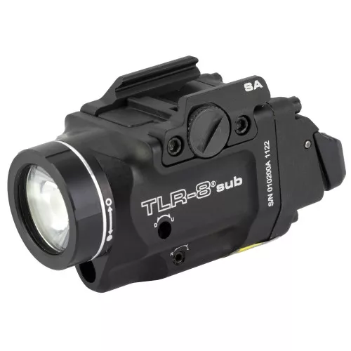 Streamlight Streamlight TLR-8 Sub, White LED with Red Laser, Fits Springfield Hellcat, 500 Lumens, Anodized Finish, Black, Includes (1) CR123a Battery, Low and High Switches 69419