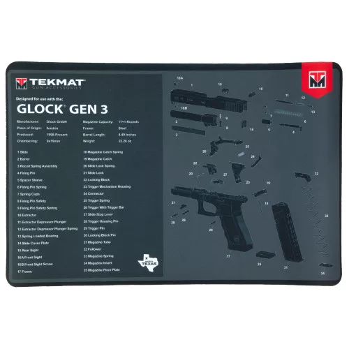 TekMat Original Mat, Glock Gen 3, Cleaning Mat, Thermoplastic Surface Protects Gun From Scratching, 1/8" Thick, 11"x17", Tube Packaging, Black TEK-R17-GLOCK-G3