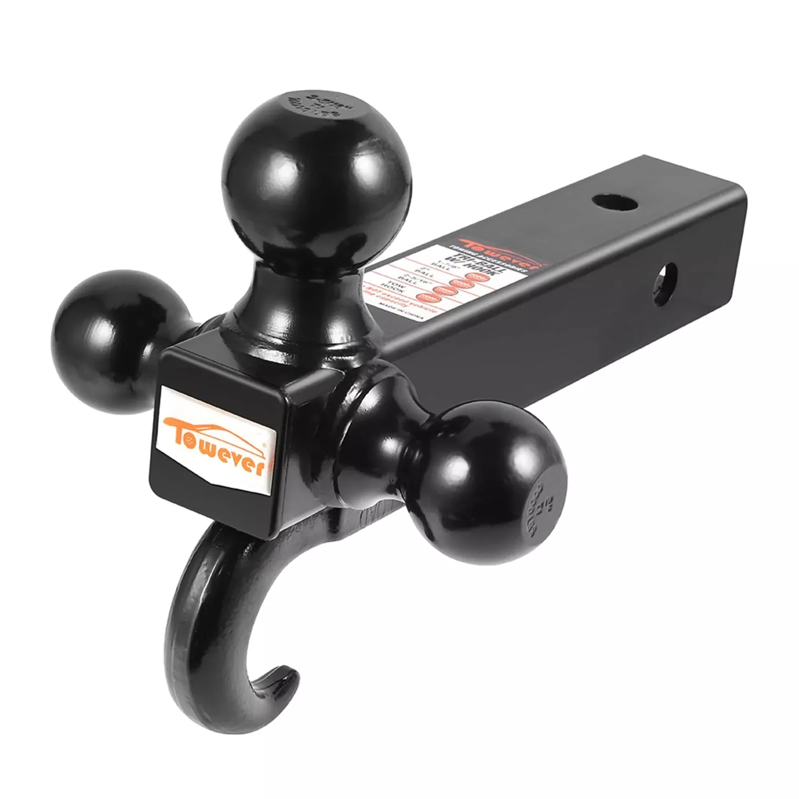 Towever 84181 Towever Class 3/4 Trailer Hitch 2 Inch Ball Hitch With Hook (Black, Hollow Shank), For Pickup Truck Tow Hitch Receiver