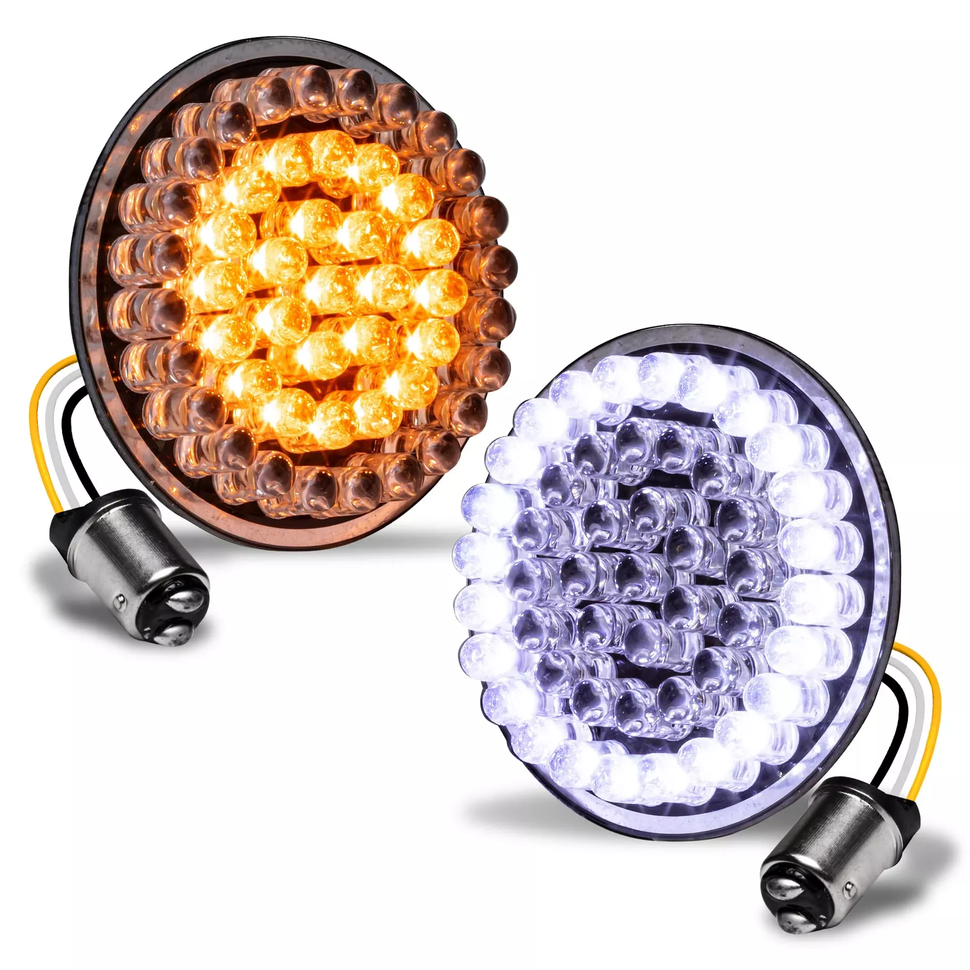 True Mods 2 1157 Front Amber + White Led Turn Signal & Running Light For Harley Davidson [Pair Set] [Black-Finish] [Bullet Style] For Sportster Street Glide Road King Softail Electra Heritage