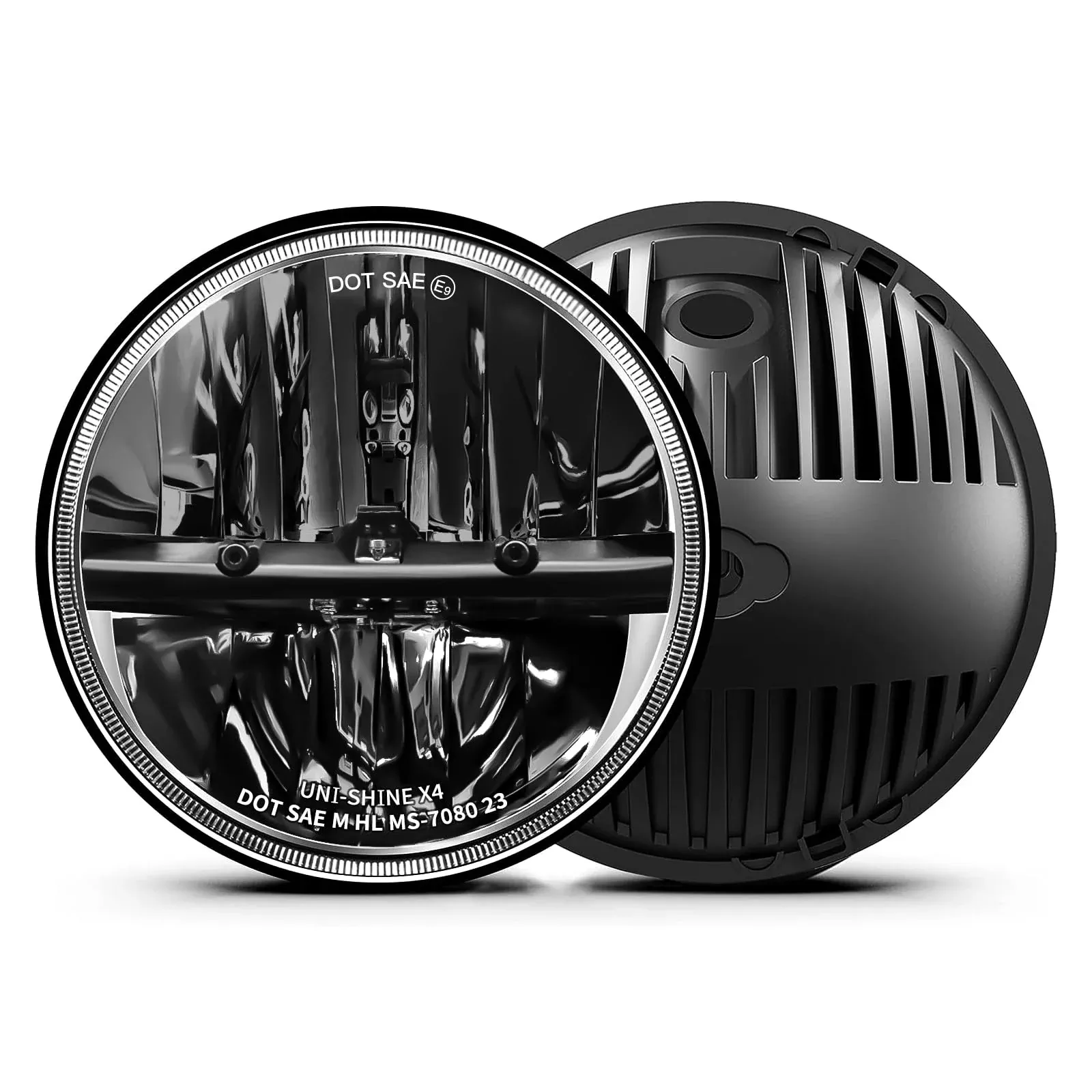 UNI-SHINE 7-Inch LED Headlights – Hi/Lo Beam, DOT Approved, Polycarbonate, Black, Model J004-C-pair, Compatible with Jeep, Chevy, Miata