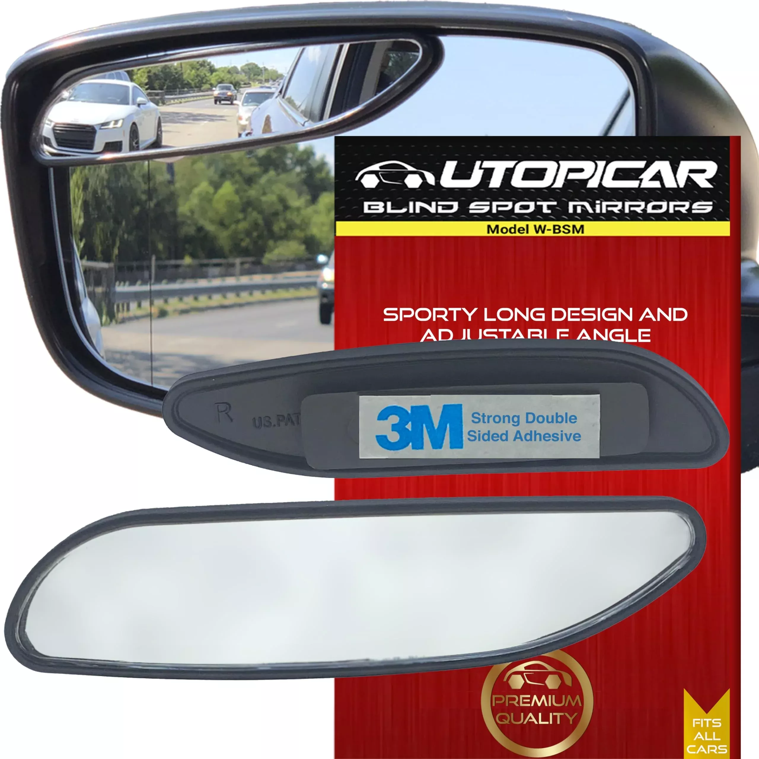 Utopicar Long Blind Spot Car Mirror – Convex Adjustable Rear View Mirrors, 2 Pack, Black, 5 Model, Glass Material
