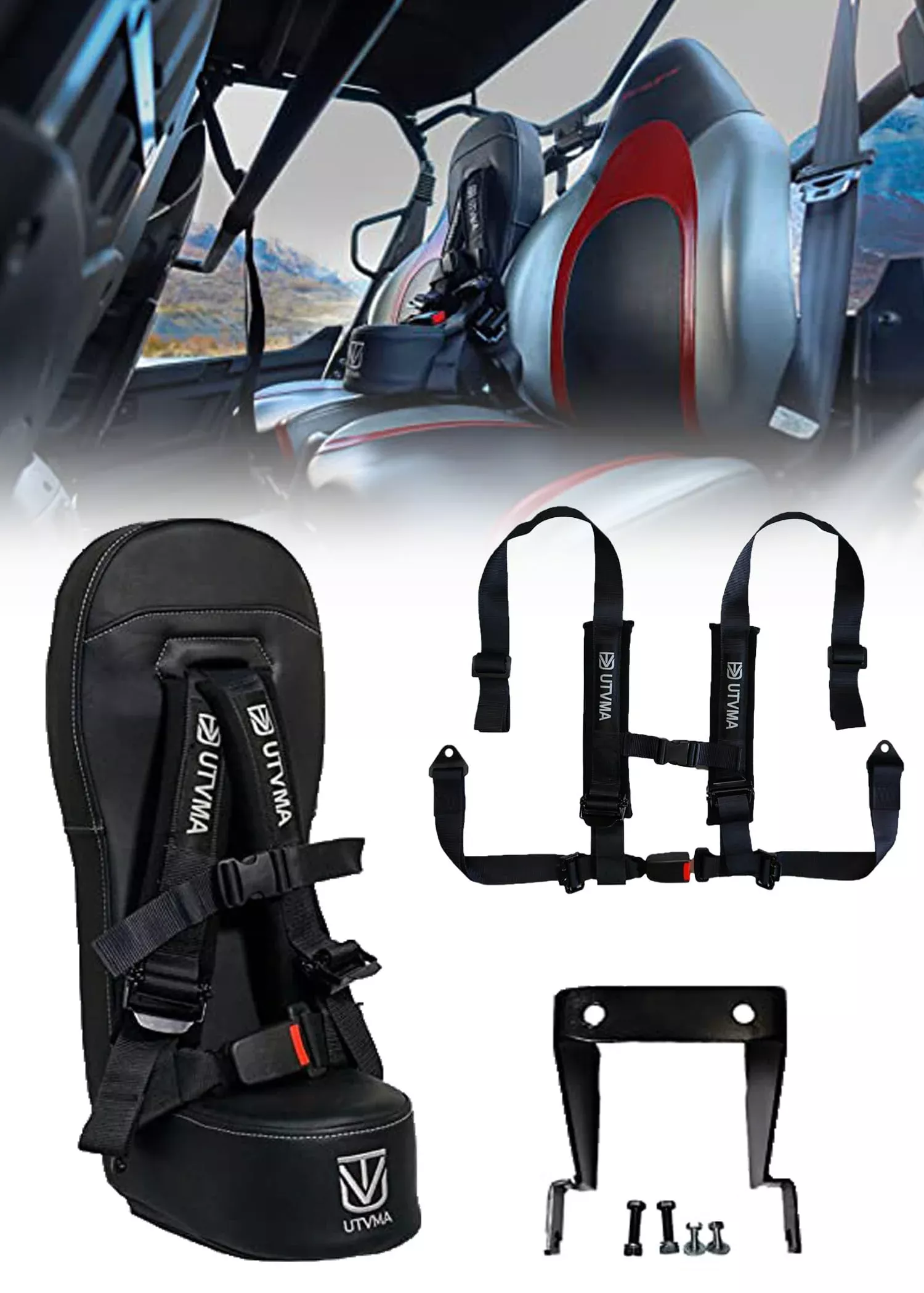 UTV Mountain Accessories Teryx 4 Rear Bump Seat with 4-Point Harness | Medium Vinyl Center Seat | Model T4RBS12