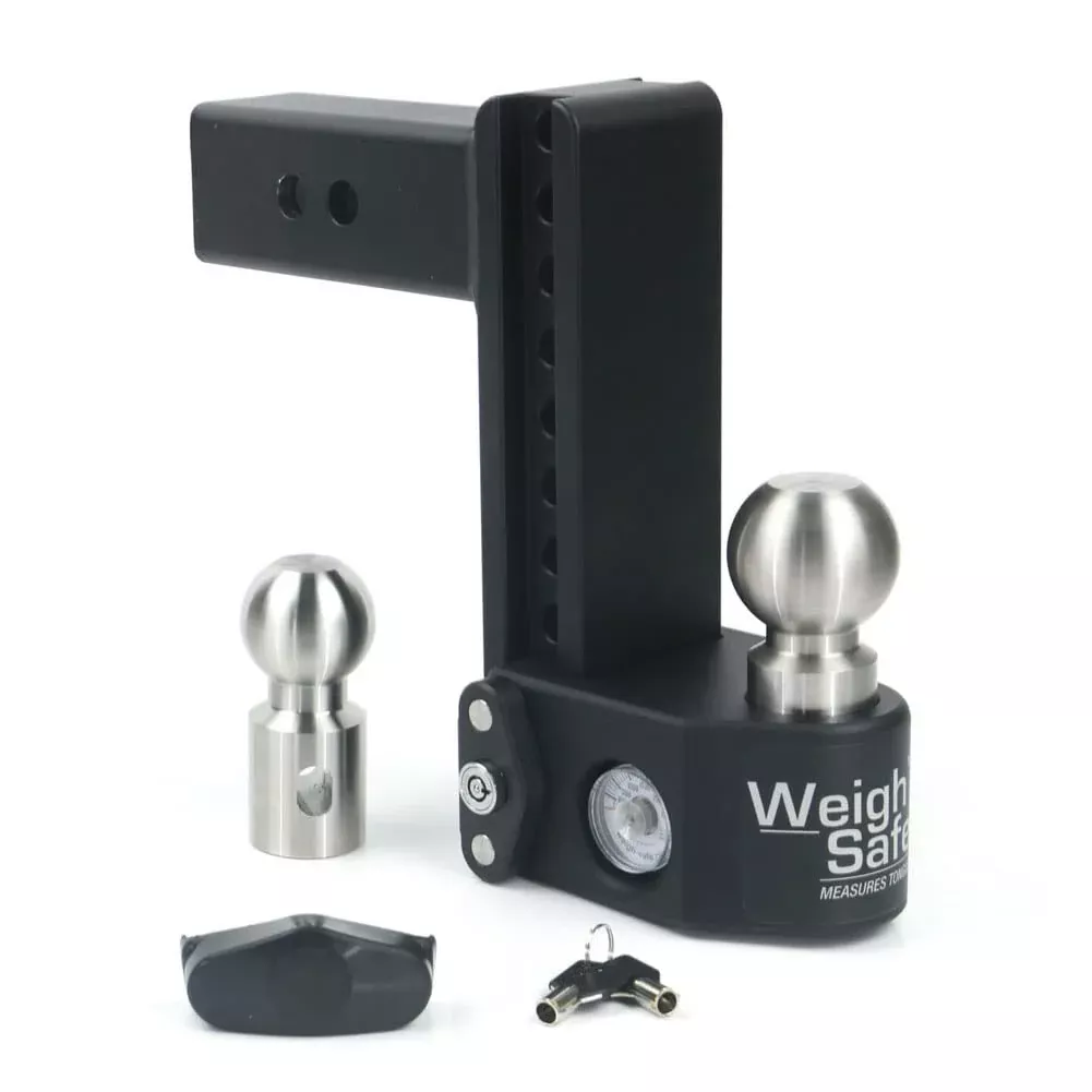 Weigh Safe Adjustable Trailer Hitch Ball Mount – 8′ Adjustable Drop Hitch For 2.5′ Receiver – Premium Heavy Duty Steel Trailer Tow Hitch With Built In Weight Scale For Anti Sway – 22,000 Gtw