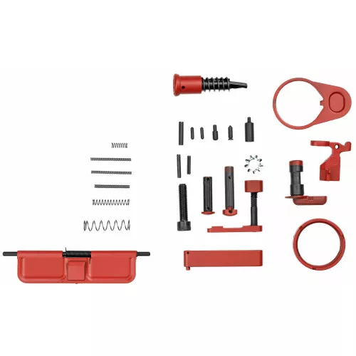 WMD Guns Accent Kit, Red Finish, Includes Ejection Port Cover Door, Forward Assist, Safety Selector, Castle Nut, Receiver End Plate, Bolt Catch, Mag Lever, Mag Button, Pivot Pin, Takedown Pin, Trigger Guard, Buffer Retainer, and All Necessary Pins a