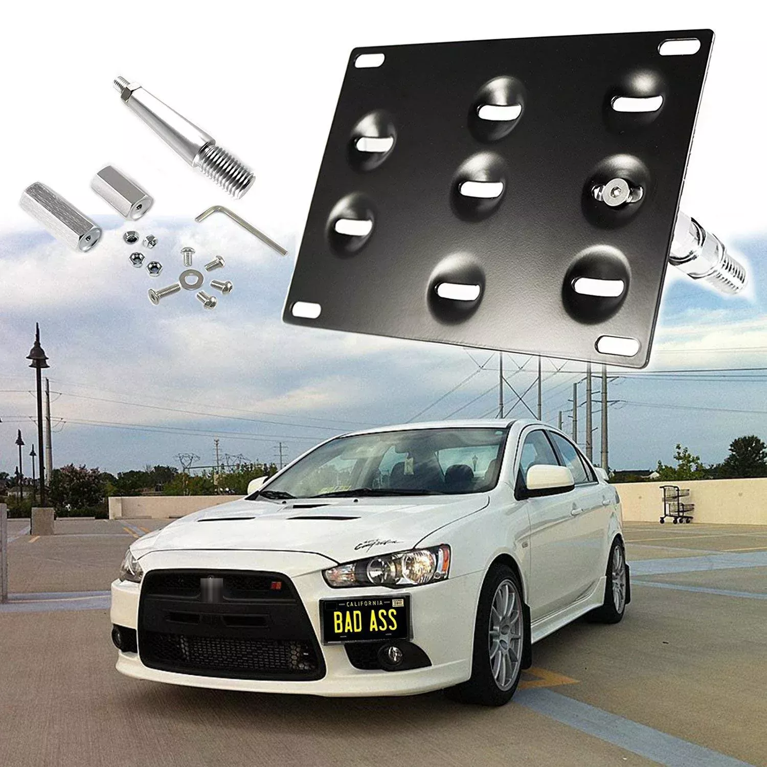 x xotic tech Tow Hook License Plate Bracket #TH95 - Black Aluminum for Mitsubishi Lancer Evolution Evo X
