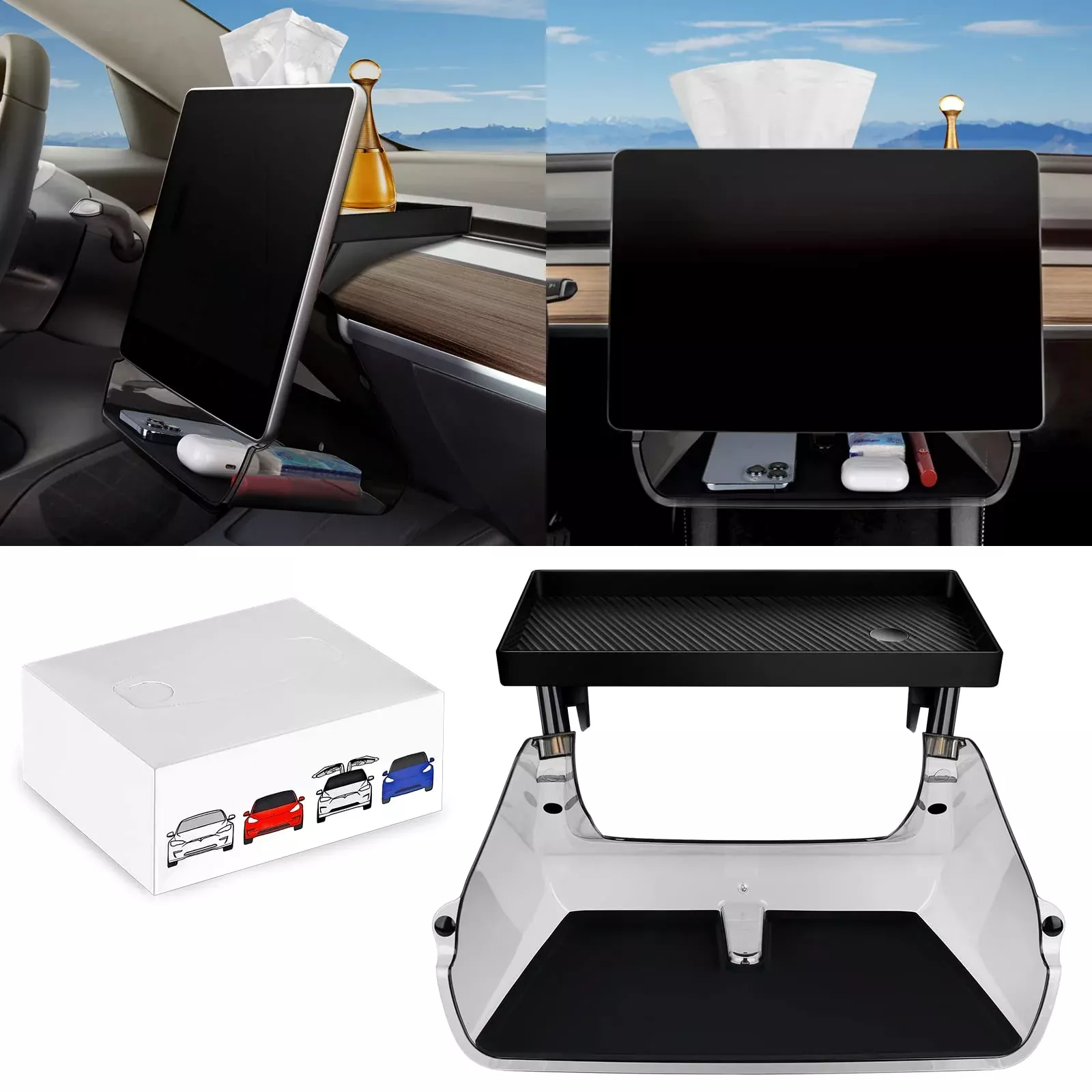 Xintuo Tesla Model 3 Model Y Center Console Organizer Tray 1Pc Under Screen Storage Organizer Box 1Pc Behind Screen Tray Compatible With Tesla Model 3 Model Y Accessories 2023 2022 2021