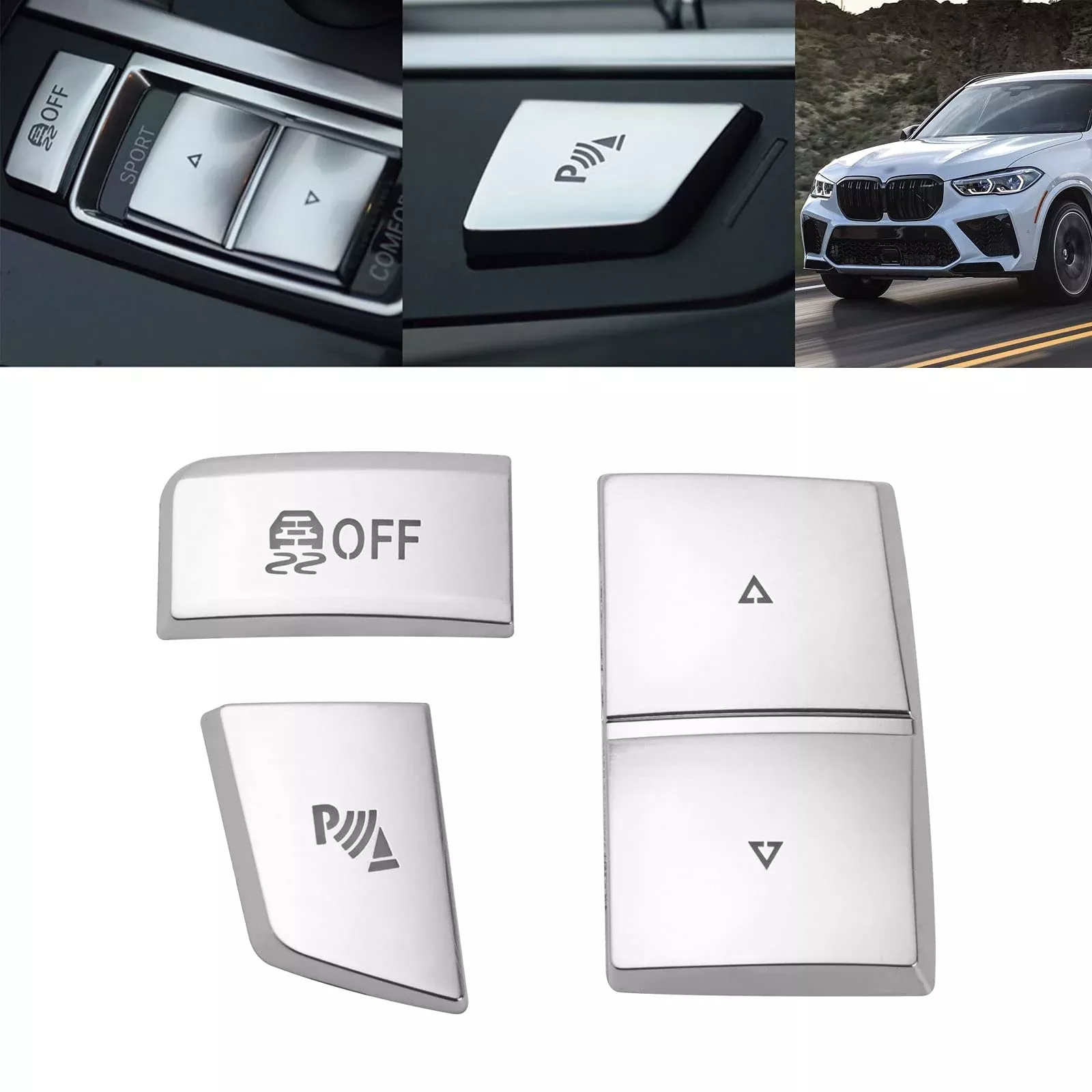 Xotic Tech Center Console Gear Shift Side Button Switch Cover Trim, Compatible With Bmw 5 6 7 X3 X4 Series (Silver)