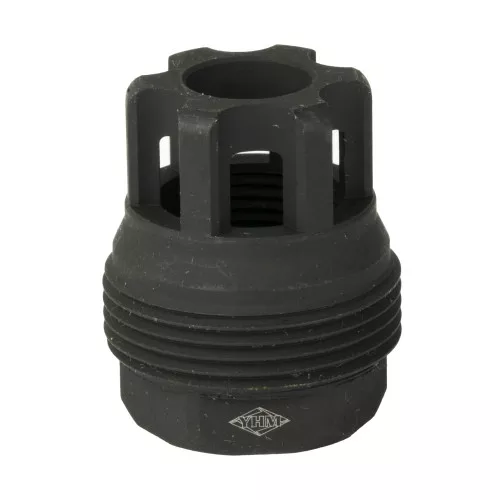 Yankee Hill Machine Co sRx Mini Muzzle Brake, 5/8-24, Compatible with sRx Low Profile Adapter, Attaches to Suppressors with 1-3/8″x24 Thread Pitch, Black Oxide Finish YHM-4401-MB-24