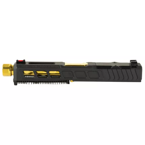 Zaffiri Precision ZPS.3, Optics Ready Complete Slide, RMR Footprint, Lightening Cuts, Threaded TiN Gold Barrel, HD Fiber Sights, Cerakote Finish, Armor Black, Fits Glock 19 Gen 3, Gen 3 Upper Parts Kit w/Polymer Recoil Spring Assembly, Includes Blac