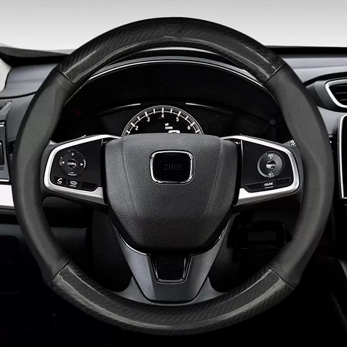 Zhol Steering Wheel Cover, Universal 15 Inch Fashion Sport Microfiber Leather Carbon Fiber Auto Car Steering Wheel Cover For Men, Anti-Slip Car Interior Accessories, Black