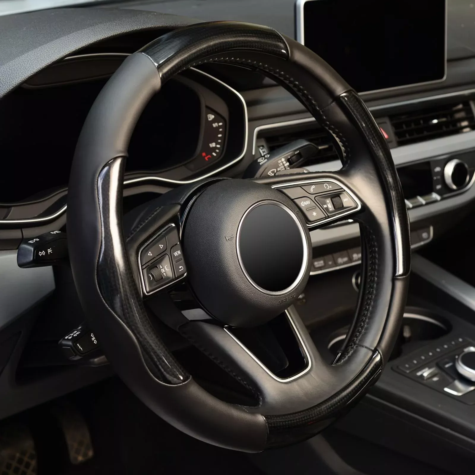 Zhol Steering Wheel Cover Universal 15 Inch Microfiber Leather Carbon Fiber Steering Wheel Covers, Anti-Slip Car Interior Accessories For Men And Women, Black