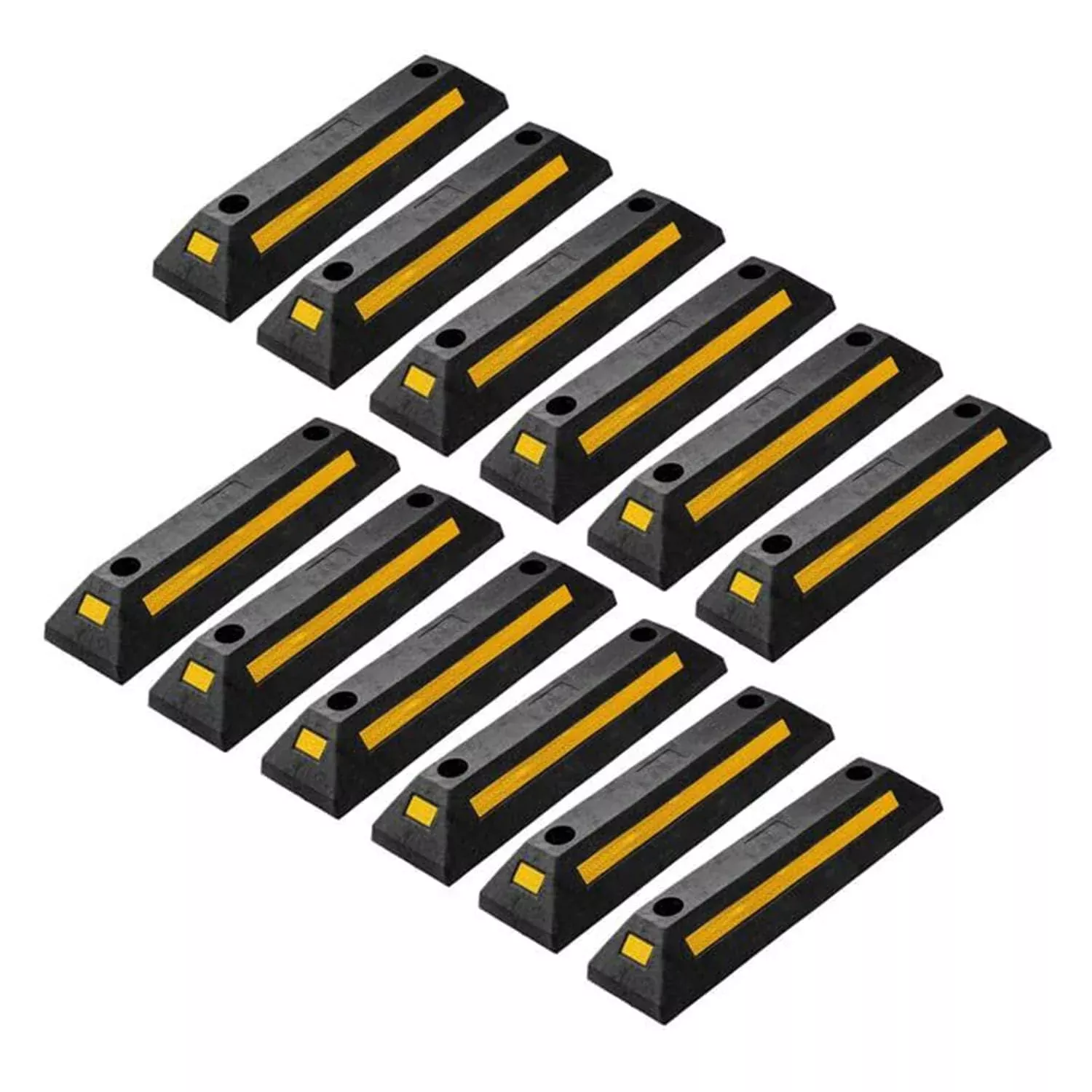 Zonetech Heavy Duty Rubber Parking Guide – 12 Pcs Premium Quality Durable Car Garage Wheel Stopper Professional Grade Parking With Reflective Yellow Tape Curb
